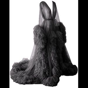 Sexy sheer tulle, v neck, bow sash dressing gown,tie closure lingerie robe